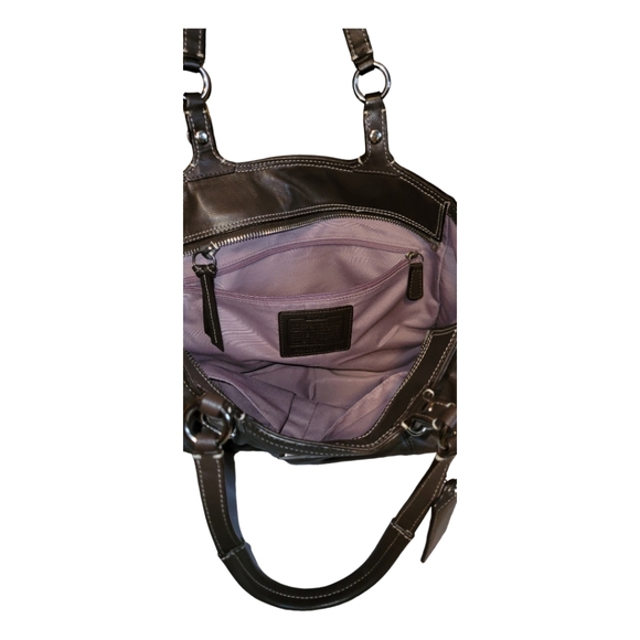 Coach Brown Leather pleated gallery shopper, hangtag, F15147, Double han… - Picture 9 of 12